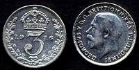 Strieborná minca 3 Pence 1916 Veľká Británia VF, George VI. - Kliknutím na obrázok zatvorte -